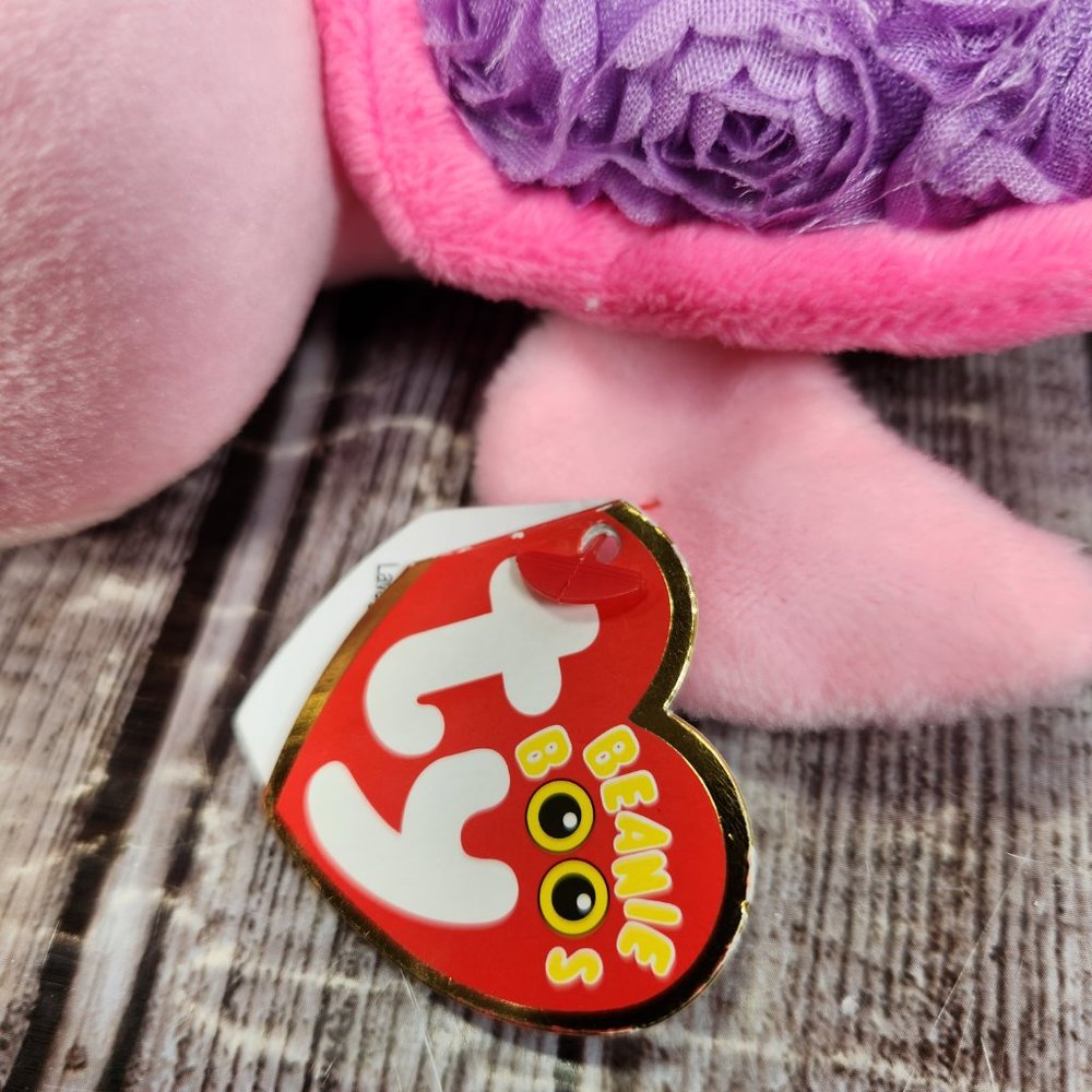 TY Beanie Boo  "Rosie" The Purple Rose Turtle Plush 6" Pink Purple Retired NWT - Picture 6 of 7